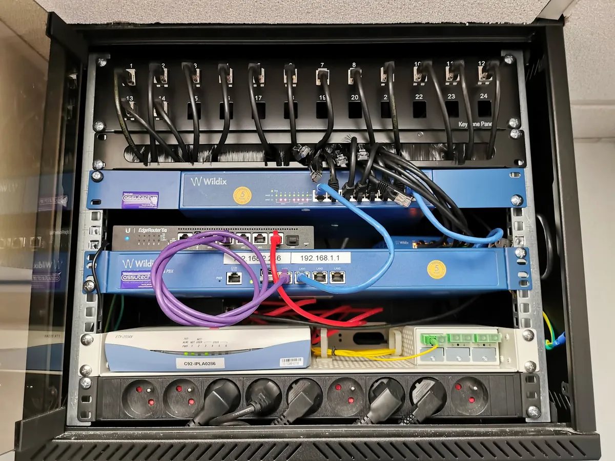Baie avec arrivée fibre, routeur et téléphonie réunis